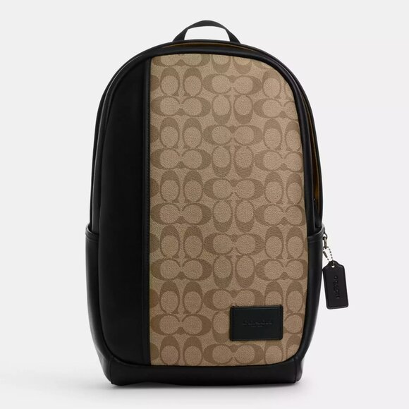 NWT Coach CM024 Edge Backpack In Signature Canvas Gunmetal/Khaki/Black - Picture 1 of 7